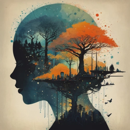 girl with tree,silhouette art,woman silhouette,leafless,mindscape,women silhouettes,tree of life,ampt,experimenter,cognitivism,tree thoughtless,neuroplasticity,woman thinking,transatlantique,sci fiction illustration,mindspring,imaginacion,psychosynthesis,cognition,empath,Illustration,Abstract Fantasy,Abstract Fantasy 20