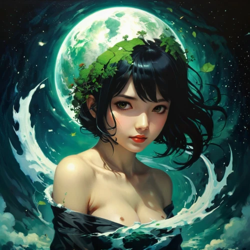 moonflower,fantasy portrait,shimei,himawari,kommuna,the sea maid,moondragon,jurata,diwata,siren,chryste,rusalka,naraku,water nymph,persephone,selene,kupala,hoshihananomia,haku,diana,Conceptual Art,Fantasy,Fantasy 19