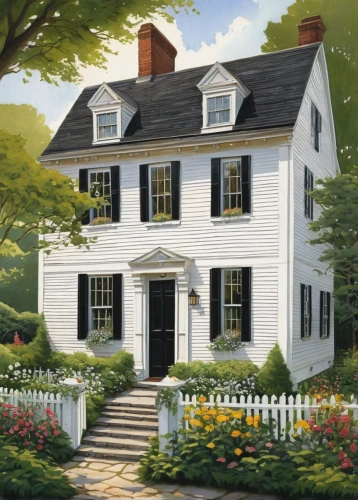 new england style house,old colonial house,houses clipart,country cottage,house painting,country house,saltbox,white picket fence,summer cottage,farmhouse,home landscape,farm house,cottage,victorian house,two story house,clapboards,traditional house,woman house,house painter,dreamhouse,Illustration,Black and White,Black and White 28