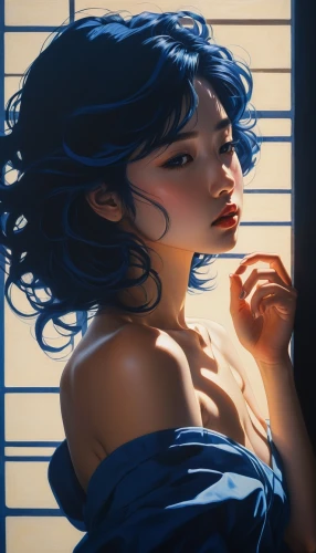 shimei,lapis,michiru,digital painting,marinette,blue painting,longmei,alita,ultramarine,yanmei,blue rose,chiaroscuro,jasmine blue,manami,sapphire,cortana,blue lamp,deep blue,lazuli,eiko,Illustration,Japanese style,Japanese Style 15