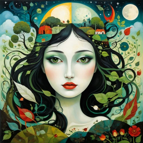 viveros,diwata,persephone,moonflower,fairie,melusine,lughnasadh,imbolc,girl in a wreath,fantasy portrait,ariadne,mother earth,mystical portrait of a girl,aradia,faerie,dieckmann,ostara,mabon,spring equinox,promethea,Art,Artistic Painting,Artistic Painting 29