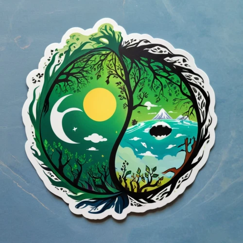 forest fish,seidensticker,sticker,cascadian,stickers,ecopeace,mother earth,earth chakra,clipart sticker,korowai,anahata,love earth,decal,archipelagos,moon and foliage,yggdrasil,ecosystem,sunfish,water lotus,kerala,Unique,Design,Sticker