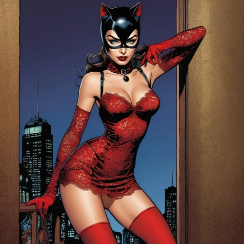 catwoman,selina,palmiotti,zatara,cassaday,villainess,brubaker,madelyne,batwoman,romita,vampirella,lady in red,macniven,scarlet witch,red cat,bolland,zorita,hellcat,azzarello,harley,Illustration,American Style,American Style 01