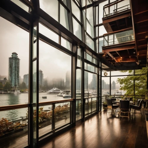 yaletown,penthouses,false creek,harborside,vancouver,waterview,lofts,harbourfront,glass wall,dockside,inlet place,vancity,waterfront,glass panes,house by the water,bayfront,shorefront,glass facade,snohetta,bridgepoint,Illustration,Realistic Fantasy,Realistic Fantasy 13