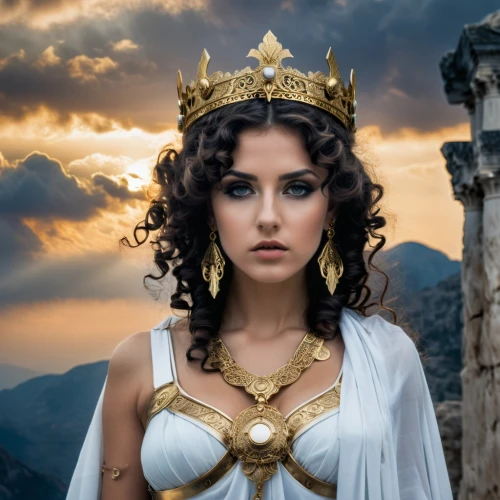 inanna,mervat,cleopatra,athena,thracian,maenad,asherah,ancient egyptian girl,ephesus,etheria,estess,poppaea,persia,priestess,gold crown,thyatira,diadem,hatun,amneris,asenath,Illustration,Realistic Fantasy,Realistic Fantasy 46