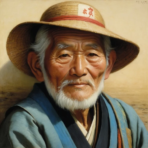 confucianist,laozi,asian conical hat,confucian,shennong,confucianism,rongfeng,daoist,mengzi,confucians,hotung,oriental painting,elderly man,ainu,shihmen,arhats,funakoshi,hiromasa,huijin,miyagi,Art,Classical Oil Painting,Classical Oil Painting 42