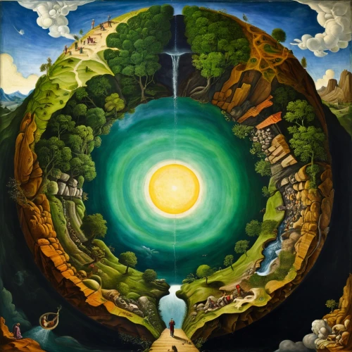 wishing well,the earth,little planet,ozma,solario,alethiometer,yggdrasil,the mystical path,alfheim,game illustration,mother earth,alchemic,portal,time spiral,earth chakra,labyrinthian,world digital painting,envision,portals,little world,Art,Classical Oil Painting,Classical Oil Painting 19