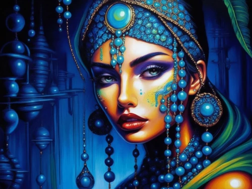 bohemian art,blue enchantress,boho art,indian art,radha,fantasy art,boho art style,nefertiti,priestess,art deco woman,indian woman,sheherazade,viveros,oriental princess,wadjet,hathor,estess,gypsy soul,persia,baoshun,Illustration,Realistic Fantasy,Realistic Fantasy 25