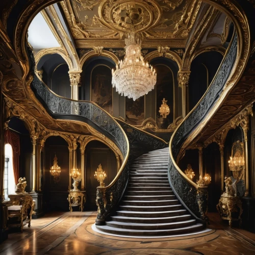 versailles,baroque,staircase,ornate room,ritzau,royal interior,rococo,ornate,europe palace,opulence,versaille,opulently,chateauesque,enfilade,circular staircase,opulent,outside staircase,grandeur,staircases,château de chambord,Illustration,Black and White,Black and White 18