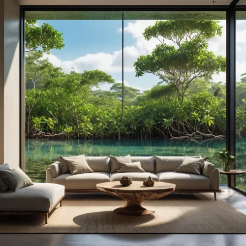 amanresorts,modern living room,living room,tropical greens,tropical house,luxury home interior,landscape design sydney,livingroom,interior modern design,landscape designers sydney,sitting room,landscaped,beautiful home,home landscape,luxury property,great room,3d rendering,tropical jungle,sunroom,green living,Photography,General,Realistic