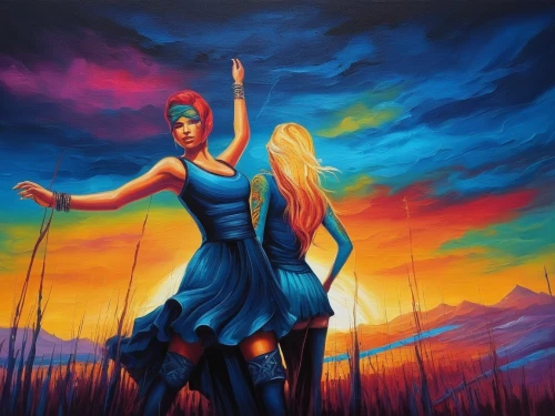 harmonix,dance with canvases,maenads,tuatha,fantasy art,welin,sarbayev,oil painting on canvas,art painting,firedancer,relgis,fantasy picture,khokhloma painting,dancers,kyrgyz,turkic,angel moroni,fairies aloft,angel playing the harp,contralto,Illustration,Realistic Fantasy,Realistic Fantasy 25