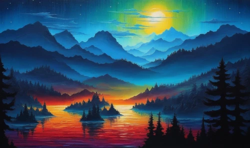 landscape background,moon and star background,mountain sunrise,nature background,colorful background,mountain landscape,northern lights,fantasy landscape,beautiful wallpaper,twilights,mountains,northen lights,the northern lights,dusk background,mountain scene,auroras,moonrise,northern light,colorful stars,starry night,Illustration,Realistic Fantasy,Realistic Fantasy 25