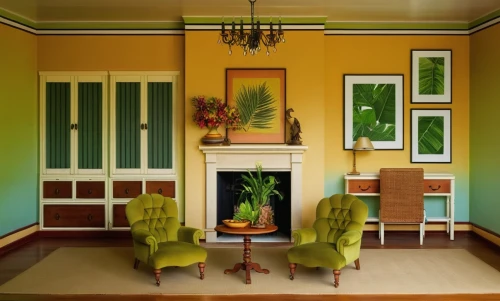 sitting room,interior decor,house painting,interior decoration,yellow wallpaper,art deco frame,plantation shutters,showhouse,javanese traditional house,peranakan,home interior,wallcoverings,art deco,alcoves,contemporary decor,fromental,decor,gournay,wainscoting,modern decor,Illustration,Realistic Fantasy,Realistic Fantasy 18