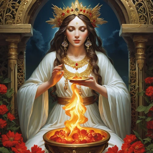 hecate,priestess,estess,fire angel,imbolc,the prophet mary,pillar of fire,flame of fire,rosicrucians,rosicrucianism,pentecostalist,beltane,immaculata,melisandre,catholica,mediatrix,canoness,rosicruciana,flame spirit,patroness,Illustration,Abstract Fantasy,Abstract Fantasy 11