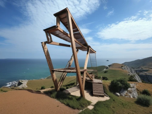 lookout tower,lifeguard tower,observation tower,watch tower,wind powered water pump,cesar tower,wheal,watchtowers,watchtower,trebuchet,play tower,clifftop,outpost,the observation deck,mirador,montara,cliffside,southermost point,quivira,observation deck,Photography,General,Realistic