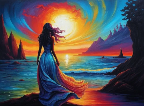 vibrantly,dreamtime,fantasy art,fantasy picture,dreamscape,sundancer,dreamscapes,shamanic,oil painting on canvas,dream art,art painting,vibrancy,mother earth,energies,lucidity,shamanism,enchantment,beltane,dancing flames,colorful background,Illustration,Realistic Fantasy,Realistic Fantasy 25