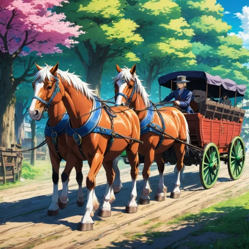 wooden carriage,horse-drawn carriage,horse carriage,carriage,clydesdales,flower cart,horse drawn,horse-drawn vehicle,horsecars,horsecar,horse drawn carriage,wagonways,wagonlit,straw carts,horse and cart,carriage ride,chevaux,wooden wagon,horse-drawn carriage pony,horses,Illustration,Japanese style,Japanese Style 03