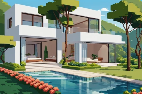 modern house,pool house,mid century house,houses clipart,dreamhouse,holiday villa,home landscape,mid century modern,luxury property,tropical house,bungalows,landscaped,beautiful home,idyllic,house by the water,suburbanized,palmilla,luxury home,suburbia,bungalow,Unique,Pixel,Pixel 01