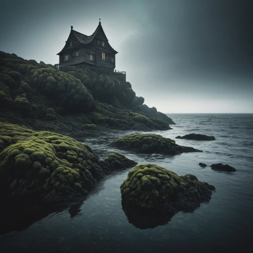 ghost castle,house of the sea,haunted castle,witch house,sunken church,witch's house,fairytale castle,the haunted house,dragonstone,house by the water,black church,faroese,craster,the black church,haunted house,lonely house,dreamhouse,haunted cathedral,ouessant,castle of the corvin,Photography,Documentary Photography,Documentary Photography 19