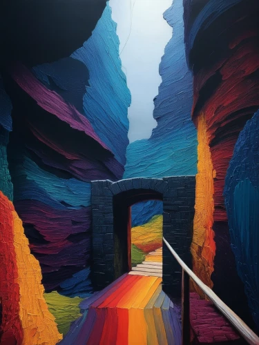red canyon tunnel,wall tunnel,tunnel,chasm,danxia,passage,ice cave,caverns,canyons,rainbow bridge,color wall,caves,cave,cavern,sea caves,slot canyon,colori,grotte,tunel,canyon,Illustration,Realistic Fantasy,Realistic Fantasy 25