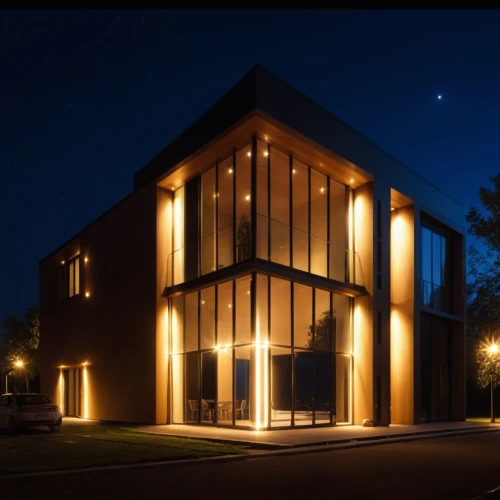 modern house,contemporary,modern architecture,frame house,aqua studio,modern building,new building,cubic house,office building,enernoc,revit,glass building,cube house,prefab,music conservatory,newbuilding,at night,dojo,modern office,luoma,Photography,General,Realistic