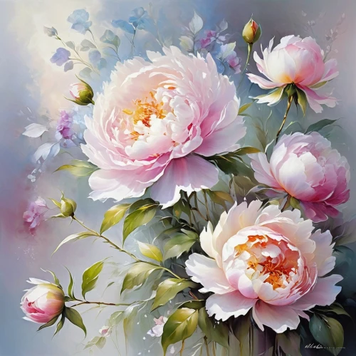 flower painting,peonies,peony,pink peony,peony bouquet,peony pink,splendor of flowers,roses daisies,flower art,japanese anemone,jianfeng,flower background,camelliers,peony frame,blooming roses,japanese floral background,watercolor flowers,floral background,floral digital background,noble roses,Conceptual Art,Oil color,Oil Color 03