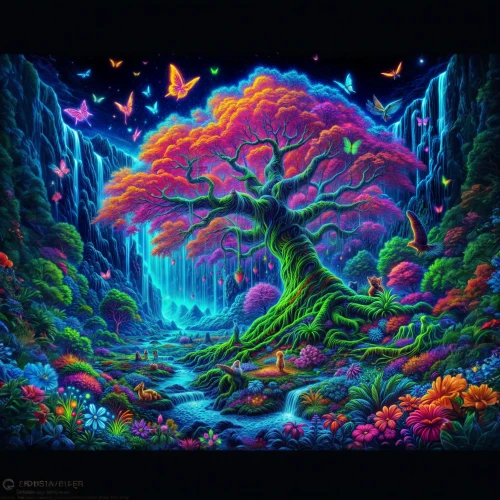 fairy forest,colorful tree of life,enchanted forest,fairy world,fairyland,fairy village,fantasy landscape,fantasy picture,fairytale forest,forest of dreams,3d fantasy,fantasy art,mushroom landscape,cartoon forest,magic tree,cartoon video game background,tree grove,haunted forest,autumn forest,tapestry