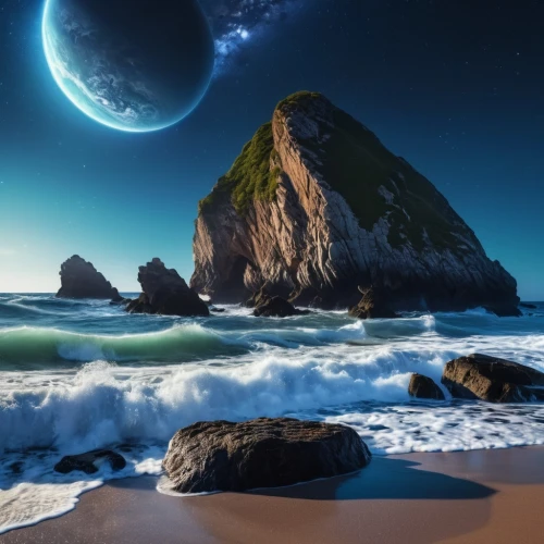 moon and star background,extant,moonlighted,dark beach,beach landscape,lunar landscape,moonlit night,moonscape,alien planet,astronomy,seascape,beautiful beaches,moonscapes,ocean background,rocky beach,coastal landscape,full hd wallpaper,dreamscapes,beach scenery,sea night,Photography,General,Realistic