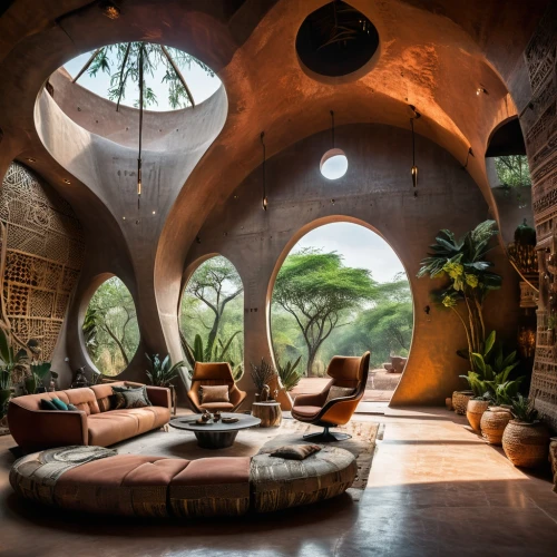 earthship,roof domes,tree house hotel,vaulted ceiling,domes,great room,beautiful home,loft,dreamhouse,riad,arches,living room,cabana,igloos,tropical house,mustique,amanresorts,chaise lounge,livingroom,igloo,Photography,General,Fantasy