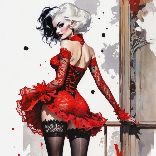 vanderhorst,countess,burlesques,rhps,harley quinn,villainess,lady in red,pernicious,harley,lamour,valentine pin up,fatale,puddin,mcginnis,queen of hearts,mistress,brubaker,red shoes,valentine day's pin up,vampire lady,Conceptual Art,Oil color,Oil Color 07