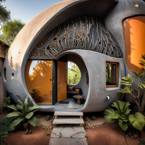earthship,tree house hotel,cubic house,electrohome,futuristic architecture,pizza oven,superadobe,tree house,cube house,treehouses,igloos,roof domes,hideaways,ecotopia,inverted cottage,wood doghouse,biomimicry,treehouse,semi circle arch,round hut,Photography,Artistic Photography,Artistic Photography 13