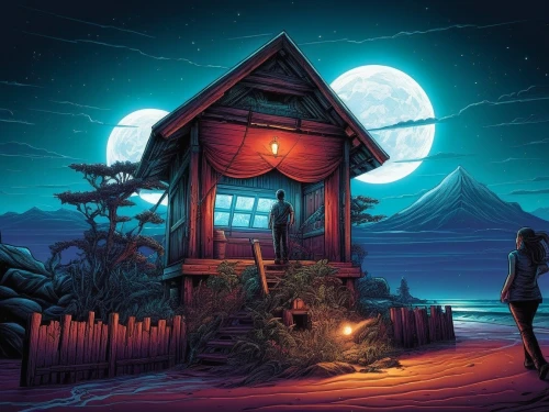 witch's house,witch house,lonely house,halloween background,halloween wallpaper,halloween illustration,house silhouette,the haunted house,halloween scene,haunted house,halloween poster,cottage,night scene,little house,wooden house,summer cottage,wooden hut,cabin,beautiful wallpaper,oscura,Illustration,Realistic Fantasy,Realistic Fantasy 25