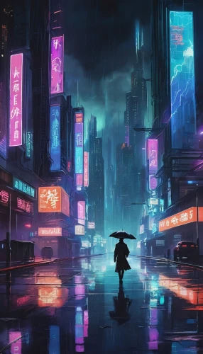 cyberpunk,shinjuku,cityscape,tokyo city,cybercity,tokyo,akiba,walking in the rain,bladerunner,shibuya,akira,kabukiman,vapor,shanghai,ikebukuro,kinkade,rainfall,cityzen,cyberworld,kowloon,Illustration,Japanese style,Japanese Style 06