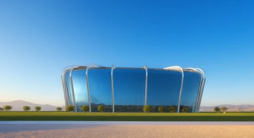 futuristic art museum,futuristic architecture,glass building,glass facade,sky space concept,solar cell base,3d rendering,futuristic landscape,modern architecture,etfe,render,glass facades,revit,sketchup,structural glass,cubic house,renders,office buildings,office building,glass wall,Photography,General,Realistic