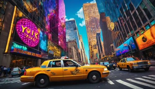 new york taxi,yellow taxi,colorful city,time square,newyork,new york,taxicab,nyclu,new york streets,times square,taxicabs,taxi cab,nytr,big apple,ny,taxis,cabbie,taxi,manhattan,nyc,Illustration,Realistic Fantasy,Realistic Fantasy 38