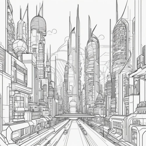 penciling,tall buildings,mono-line line art,coruscant,arcology,city scape,pencilling,motorcity,unbuilt,vanishing point,city blocks,megacities,roughs,skylines,cityscapes,highrises,superhighways,mono line art,city buildings,cityscape,Illustration,Black and White,Black and White 04