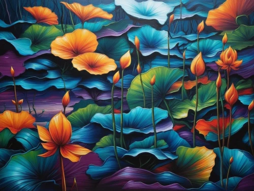 flower painting,flower art,floral background,flower fabric,flower background,blanket of flowers,floral digital background,japanese floral background,kimono fabric,tropical floral background,colorful background,nasturtiums,flower wall en,abstract flowers,colorful leaves,colorful flowers,fabric painting,splendor of flowers,floral composition,lotuses,Illustration,Realistic Fantasy,Realistic Fantasy 25