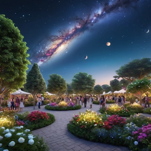 cosmos field,stargazers,planetariums,cosmic flower,flowers celestial,fairy galaxy,fantasy picture,sky space concept,the park at night,skygazers,starscape,flower garden,astronomy,garden of eden,imaginationland,cosmos,fantasy landscape,space art,flower dome,neverland,Photography,General,Realistic
