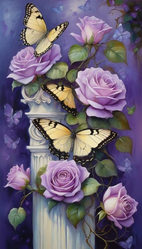 butterfly lilac,butterfly background,butterfly floral,butterflies,isolated butterfly,ulysses butterfly,blue butterfly background,passion butterfly,blue passion flower butterflies,blue butterflies,julia butterfly,butterfly isolated,oil painting on canvas,fluttered,lilac flowers,mariposas,butterfly,butterfly effect,morphos,butterfly day,Illustration,Realistic Fantasy,Realistic Fantasy 30