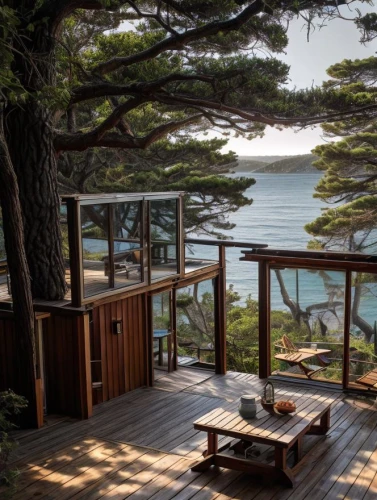 summer house,tree house hotel,wood and beach,house by the water,wooden decking,summerhouse,summer cottage,deckhouse,carmel by the sea,gabriola,cottagecore,wood deck,rishiri island,carmel,beach house,squam,ocean view,seaside view,monhegan,naoshima