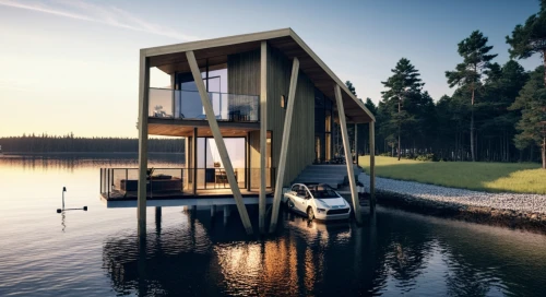 house by the water,floating huts,cube stilt houses,houseboat,cubic house,house with lake,boat house,inverted cottage,houseboats,deckhouse,electrohome,stilt house,stilt houses,boat shed,dunes house,wooden house,timber house,boatshed,arkitekter,boathouses,Photography,General,Realistic