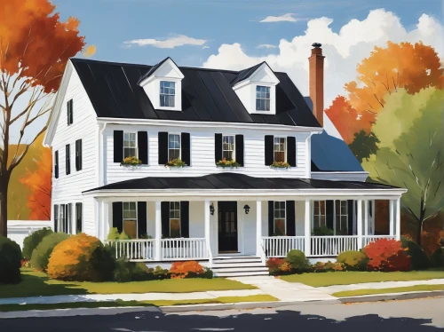 houses clipart,house painting,new england style house,home landscape,house painter,fall landscape,rowhouses,house drawing,country house,country cottage,white picket fence,townhomes,old colonial house,haddonfield,meetinghouses,housepainter,townhome,maplecroft,autumn decor,housedress,Art,Artistic Painting,Artistic Painting 24