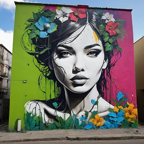 rone,grafite,graffiti art,streetart,street art,flower art,flower wall en,girl in flowers,urban street art,welin,urban art,kahlo,beautiful girl with flowers,viveros,street artist,wynwood,grafitti,graffiti,wall paint,bohemian art,Conceptual Art,Graffiti Art,Graffiti Art 02