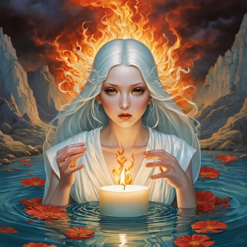 fire and water,lake of fire,fire angel,flame of fire,kupala,flame spirit,fire siren,imbolc,galadriel,pillar of fire,sorceress,fireheart,fire heart,firelight,priestess,afire,invoking,aflame,pyrokinesis,witchfire,Illustration,Abstract Fantasy,Abstract Fantasy 11