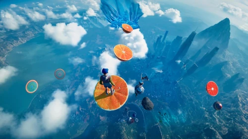 floaters,dragonball,kamehameha,wingsuit,dragon ball,nms,dragon ball z,sky space concept,lensball,floating islands,flying seeds,underwater background,thatgamecompany,floating over lake,floats,oranges,portal,nemo,tangerines,colorful balloons