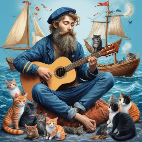 zissou,version john the fisherman,cavaquinho,pugwash,kittelsen,katzenjammer,grisman,tevye,kittleson,zbb,bombadil,troubador,cat european,folk music,folksinger,seafarer,catana,itinerant musician,seamico,danthebluegrassman,Illustration,Realistic Fantasy,Realistic Fantasy 19