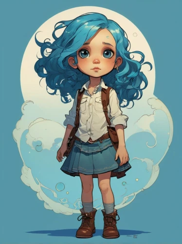 little girl in wind,karou,girl with speech bubble,kids illustration,storybook character,evie,pippi,krita,girl in overalls,cielo,chibi girl,raggedy ann,frosta,cute cartoon character,mystical portrait of a girl,cyan,coraline,girl drawing,annie,lovett,Illustration,Children,Children 04