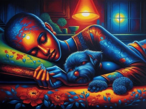 welin,blue pillow,neon body painting,dark art,dream art,slumberland,pumpkinhead,black light,alebrije,deadheads,grafite,sleepwalkers,chalk drawing,incorrupt,blacklight,paschke,indolent,hallucination,phlegm,pintura,Illustration,Realistic Fantasy,Realistic Fantasy 25