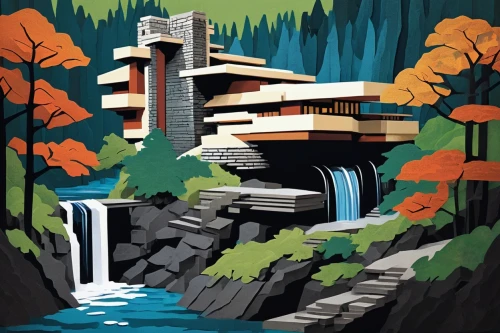 fallingwater,ubc,ohsu,sfu,langara,art deco,travel poster,multnomah,tower fall,waterfall,modernism,brown waterfall,ozark,rivendell,docomomo,ash falls,midcentury,hydropower plant,cinerama,karalahti,Unique,Paper Cuts,Paper Cuts 07