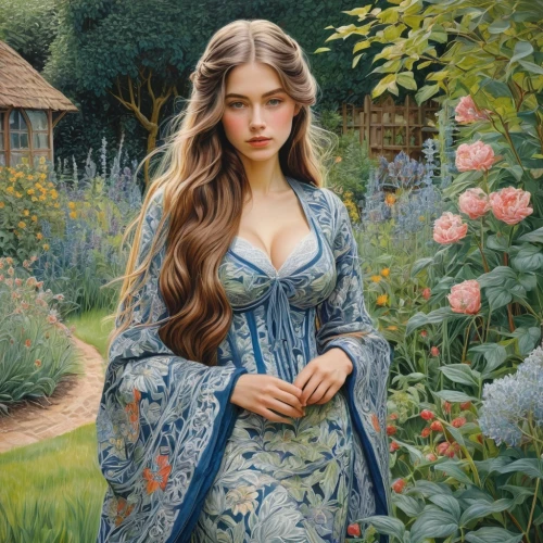 girl in the garden,margairaz,margaery,girl in flowers,beautiful girl with flowers,blue hydrangea,in the garden,young woman,hydrangea,secret garden of venus,hydrangeas,blue rose,fantasy portrait,girl picking flowers,belle,principessa,heatherley,noblewoman,young lady,ophelia,Illustration,Black and White,Black and White 15